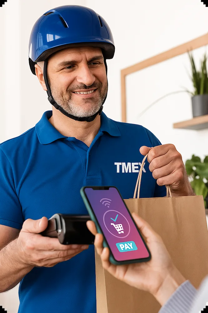 mensajero tmex entregando un pedido el mismo día